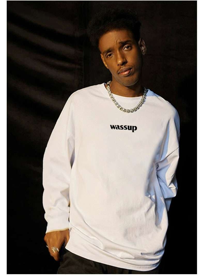 アメカジ ストリート系メッセージプリント長袖Tシャツ