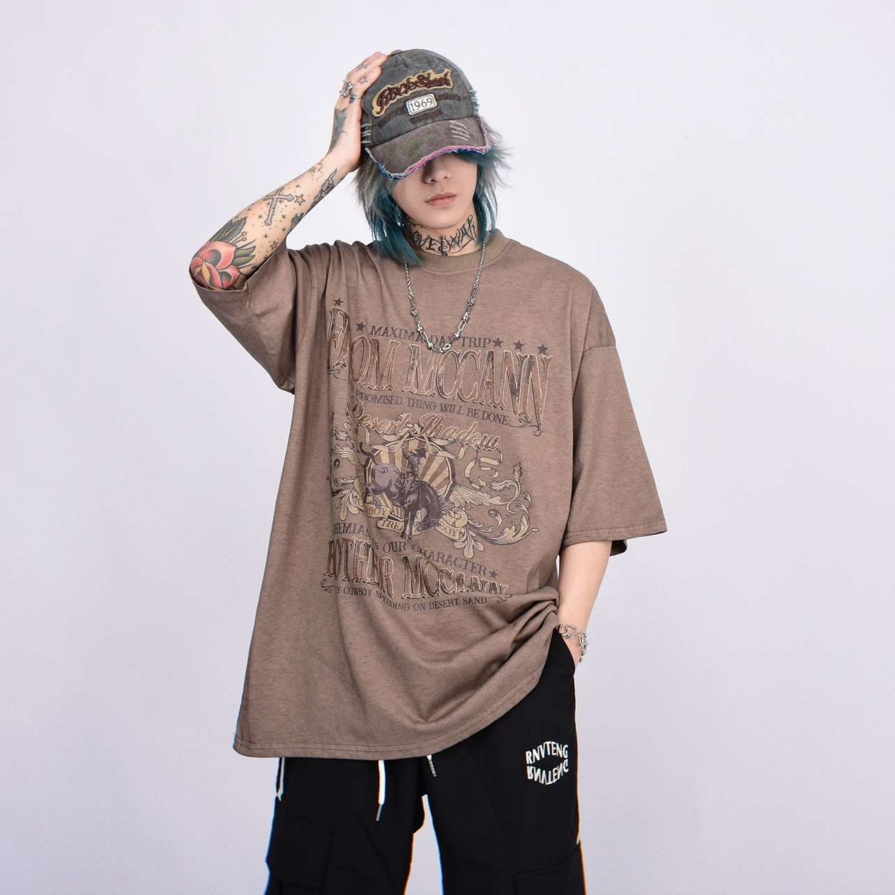 アメカジ カウボーイプリント オーバーサイズTシャツ