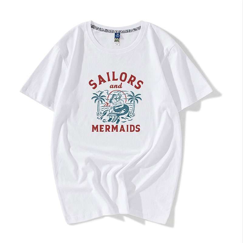 アメカジ 航海士と人魚のレトロ調Tシャツ