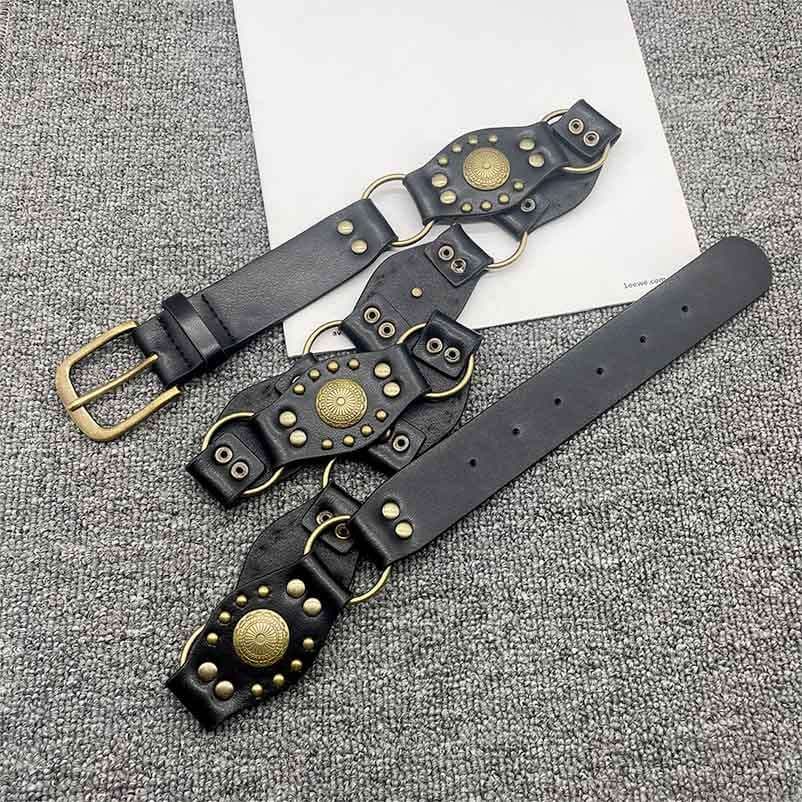 アメカジ スタッズ装飾ウエスタンレザーベルト