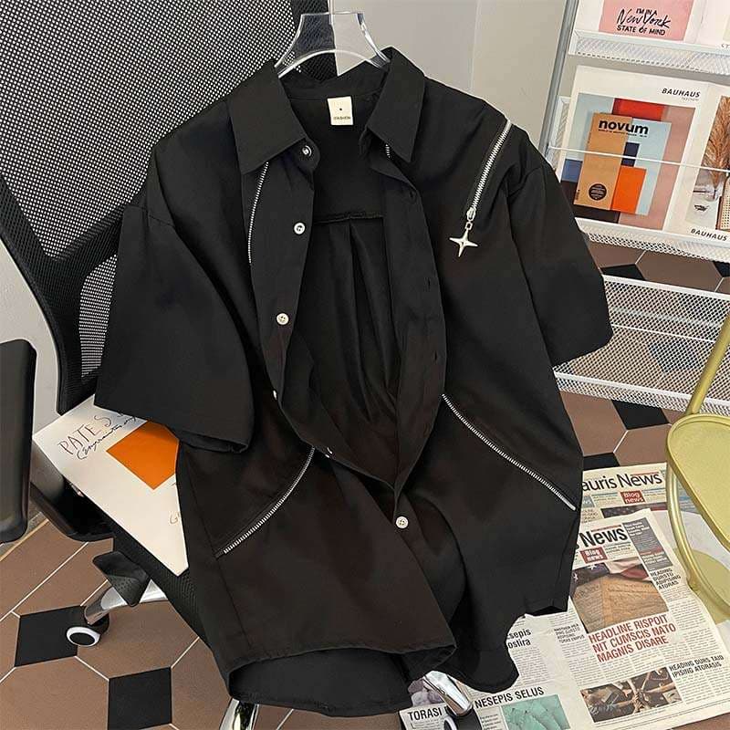 アメカジ ジッパー付きオーバーサイズシャツジャケット