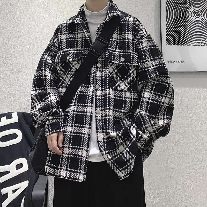 アメカジ オーバーサイズチェック柄シャツジャケット