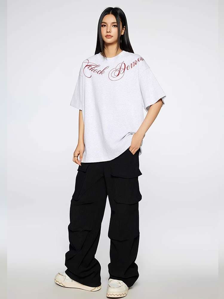 アメカジ オーバーサイズ筆記体ロゴTシャツ