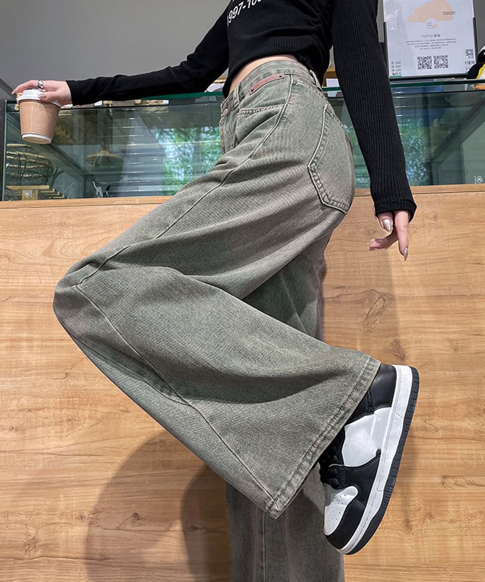 アメカジ ヴィンテージ風ワイドデニムパンツ美脚
