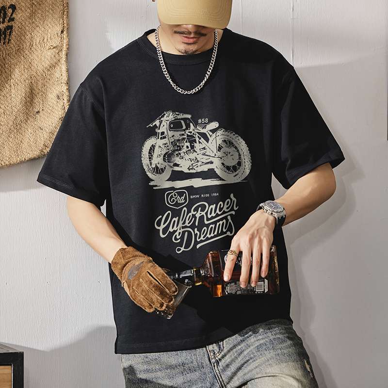 アメカジ カフェレーサーバイク プリント Tシャツ