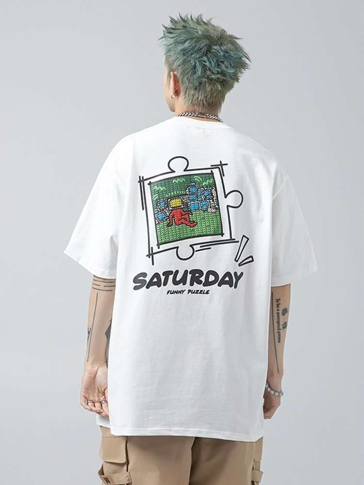 アメカジ パズル柄オーバーサイズTシャツ