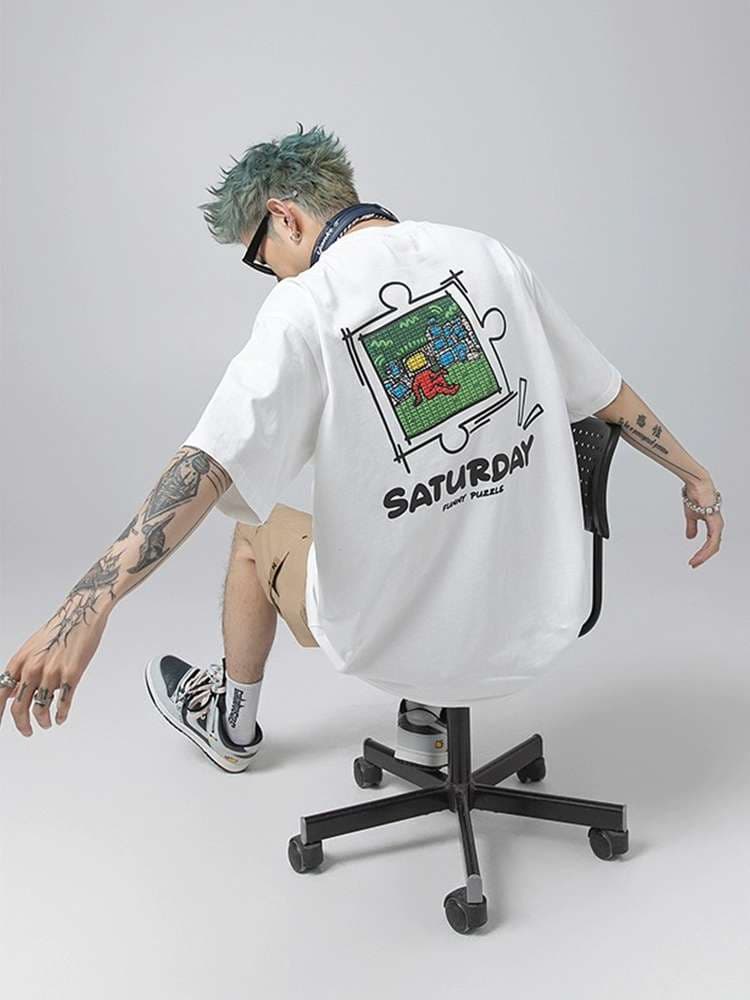 アメカジ パズル柄オーバーサイズTシャツ