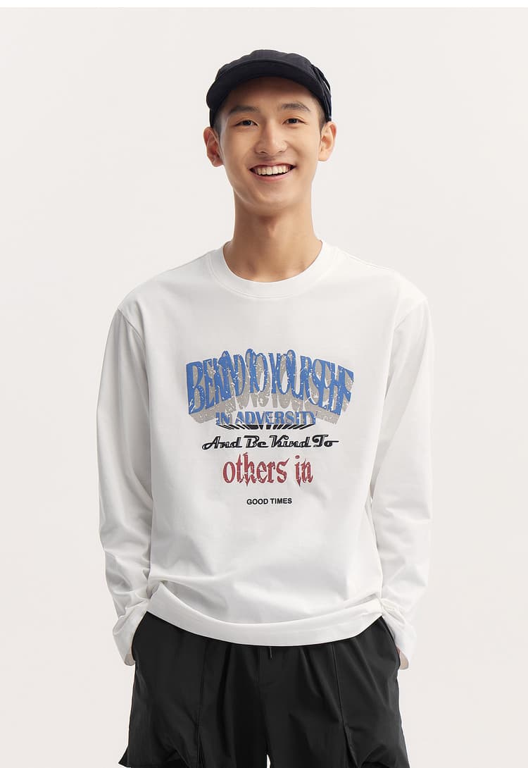 アメカジ レトロ文字デザイン長袖Tシャツ
