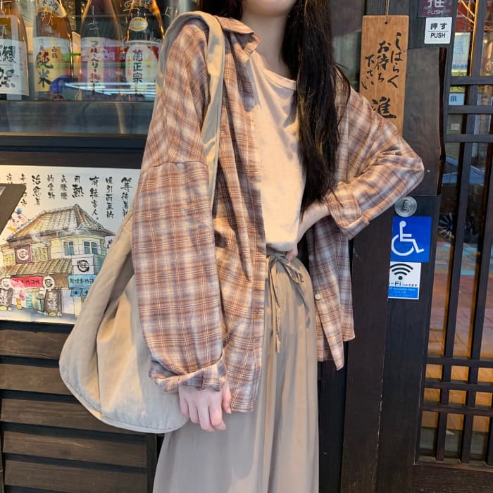 アメカジ 起毛チェック柄ネルシャツ カジュアル厚手ブラウス