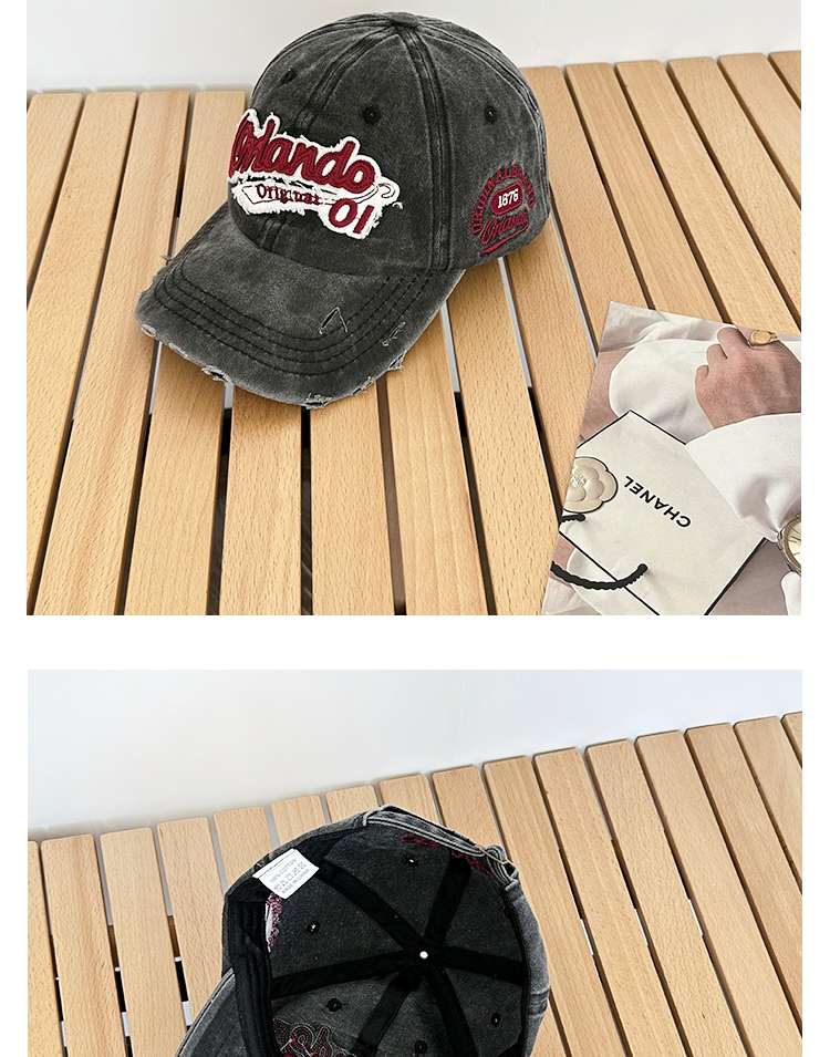 アメカジ ヴィンテージ風 ロゴ刺繍 ダメージ加工キャップ