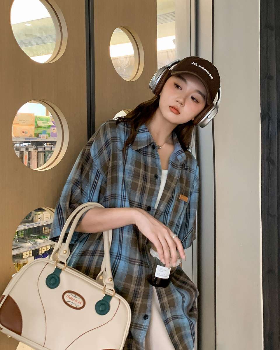 アメカジ オーバーサイズチェック柄半袖シャツ