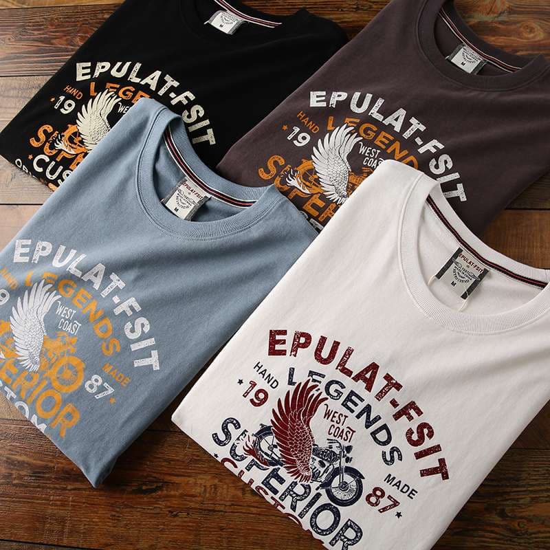 アメカジ レトロバイクウイング プリント半袖Tシャツ