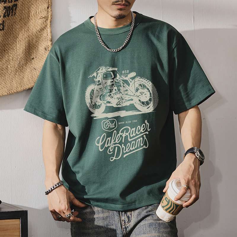 アメカジ カフェレーサーバイク プリント Tシャツ