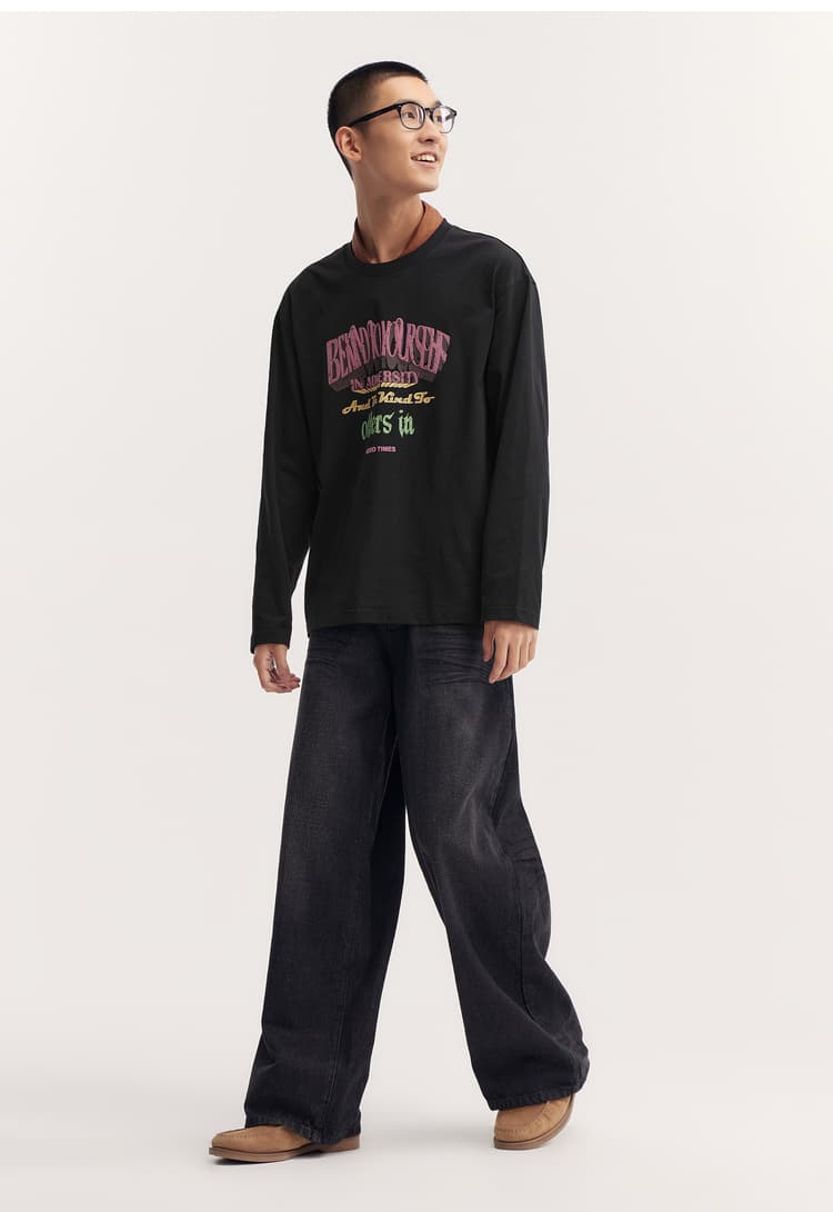 アメカジ レトロ文字デザイン長袖Tシャツ