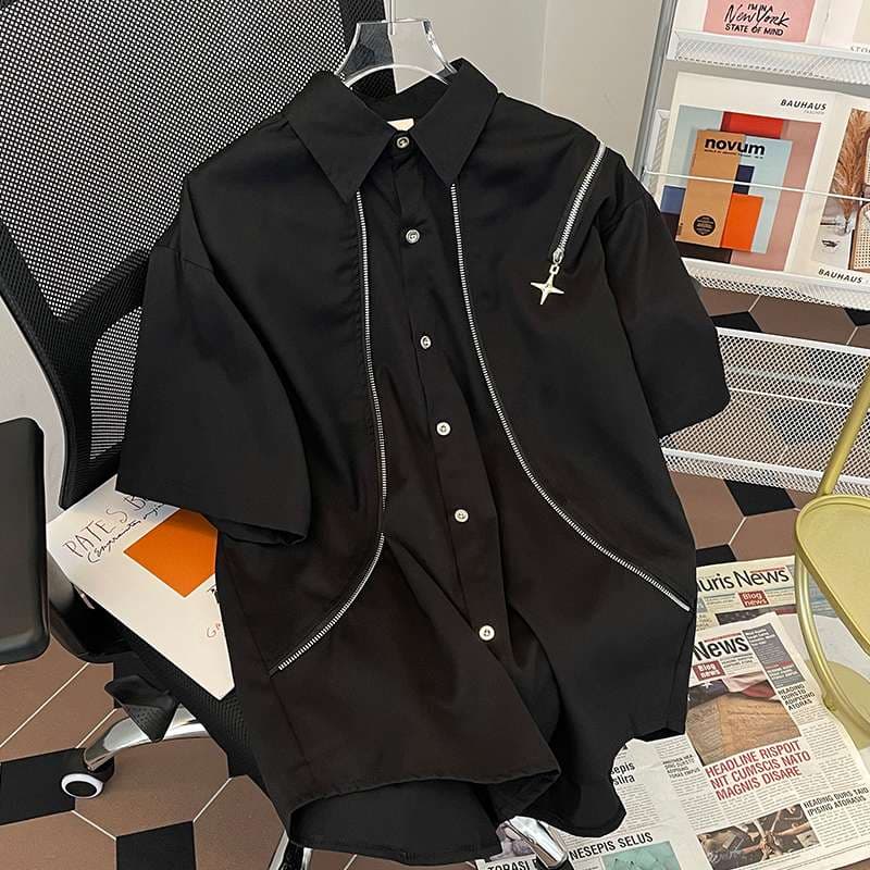 アメカジ ジッパー付きオーバーサイズシャツジャケット