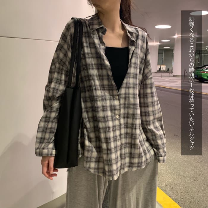 アメカジ 起毛チェック柄ネルシャツ カジュアル厚手ブラウス
