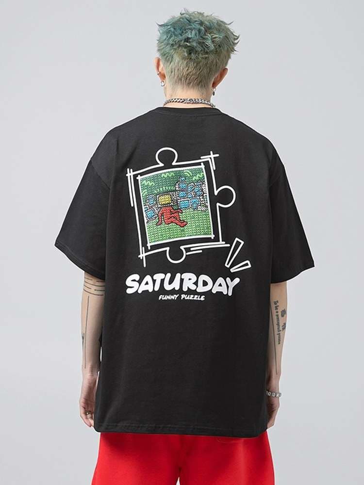 アメカジ パズル柄オーバーサイズTシャツ