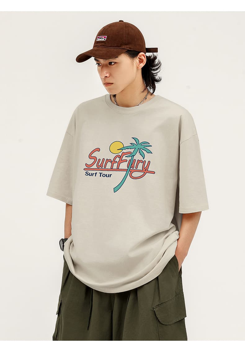 アメカジ 南国サーフィン風景プリントTシャツ