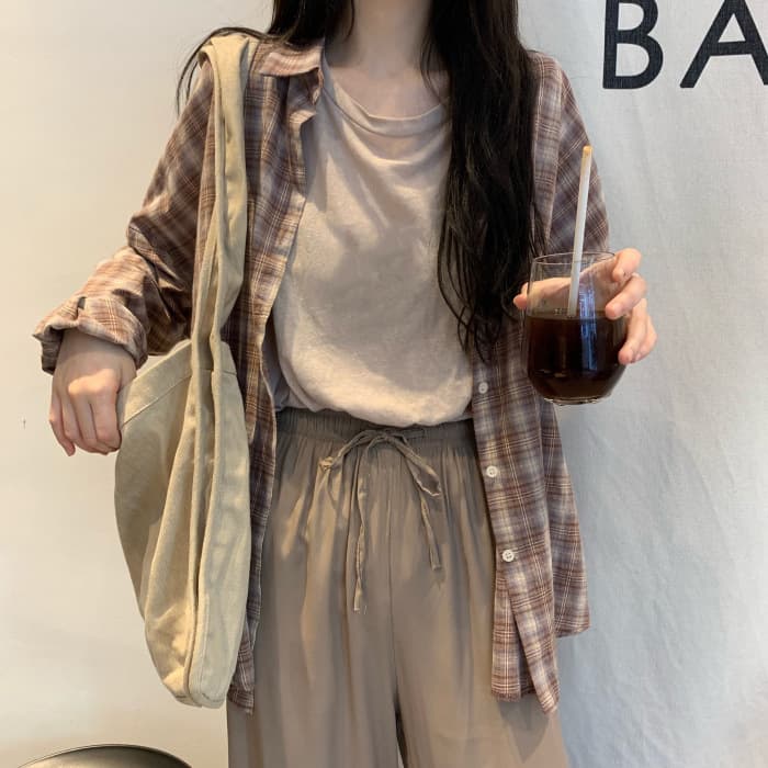 アメカジ 起毛チェック柄ネルシャツ カジュアル厚手ブラウス