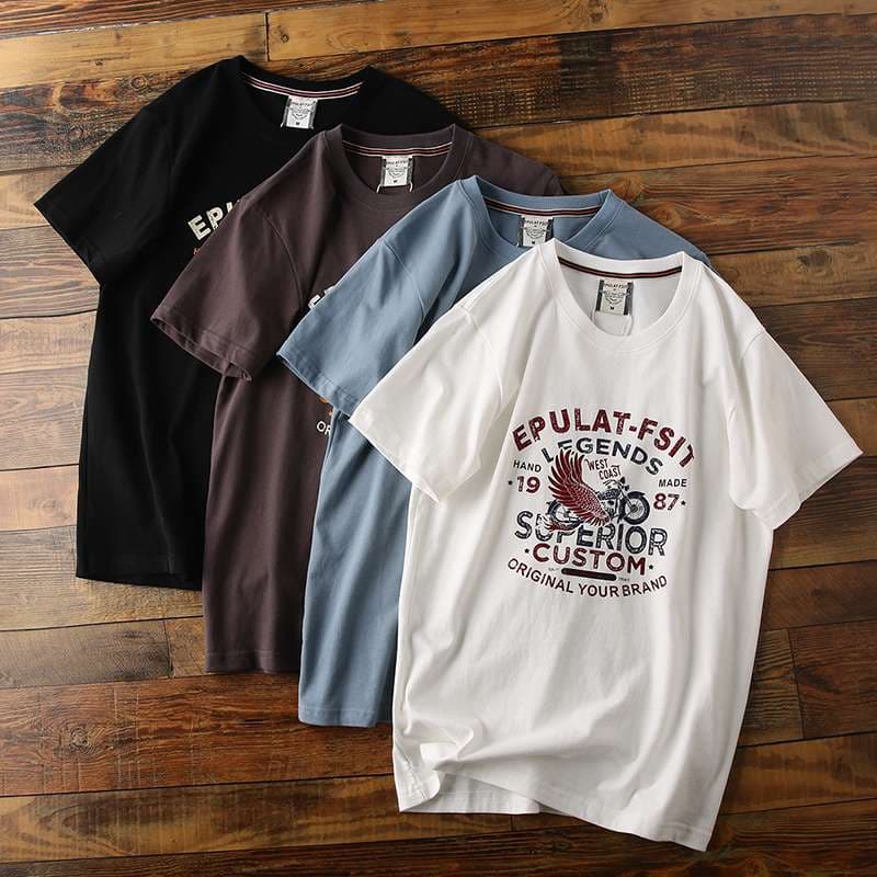 アメカジ レトロバイクウイング プリント半袖Tシャツ