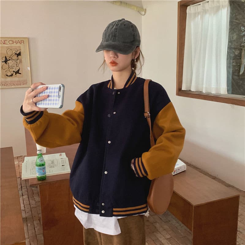 アメカジ レディース ゆったり バイカラー スタジャン ジャケット